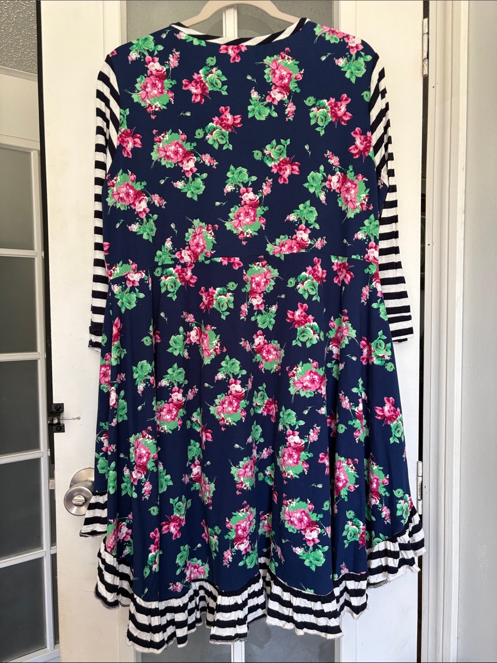 Navy Floral High-Low Tunic with Striped Ruffles - Picture 5 of 5